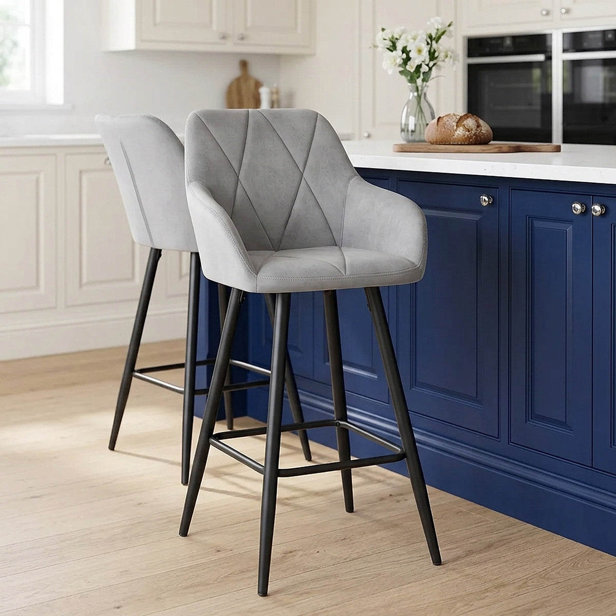 Tabouret de Bar Velours - Lanson Gris 