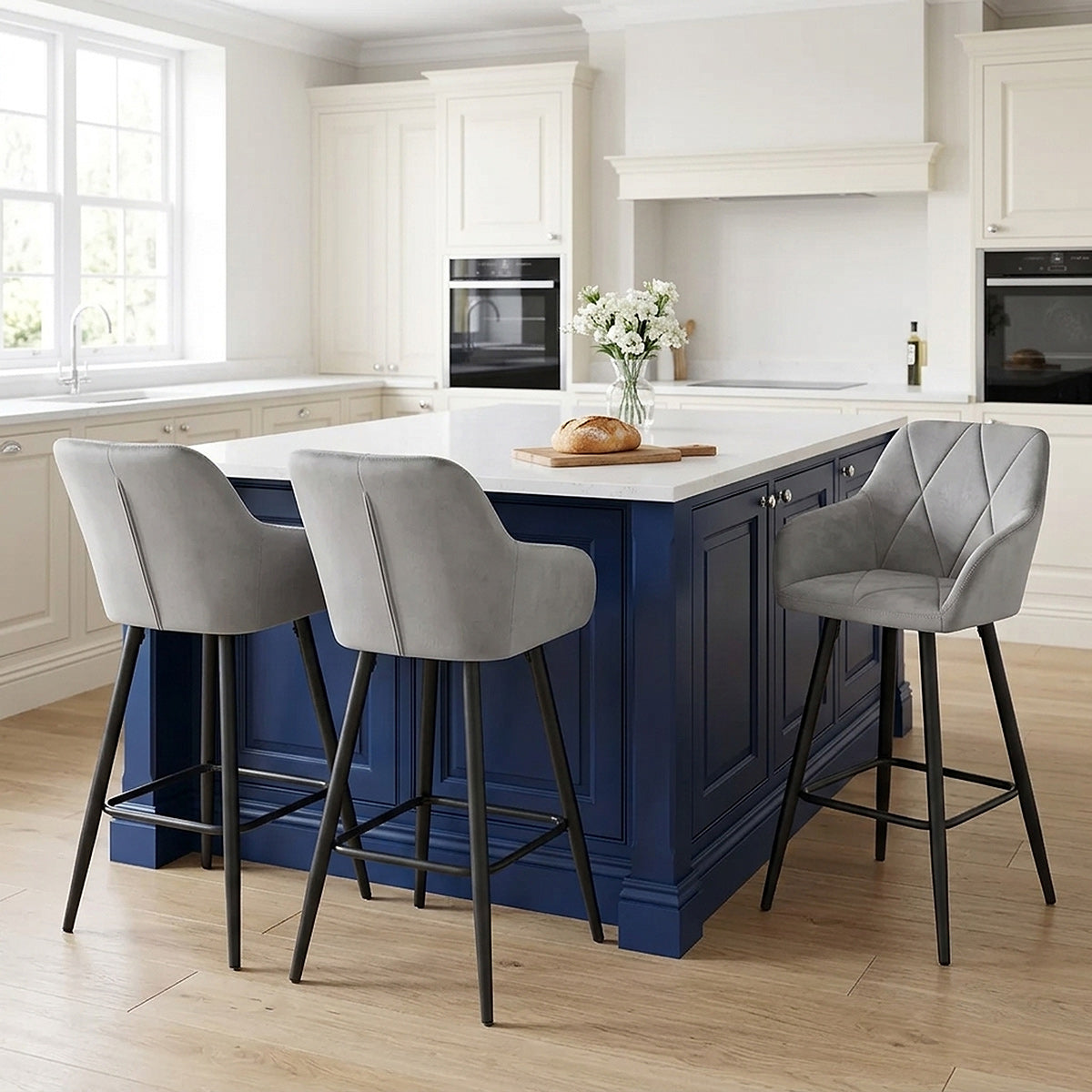 Tabouret de Bar Velours - Lanson Gris 