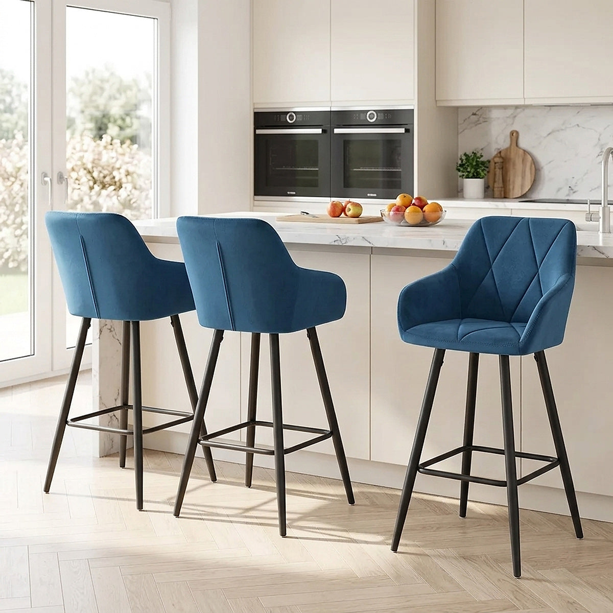Tabouret de Bar Velours - Lanson Bleu Foncé 