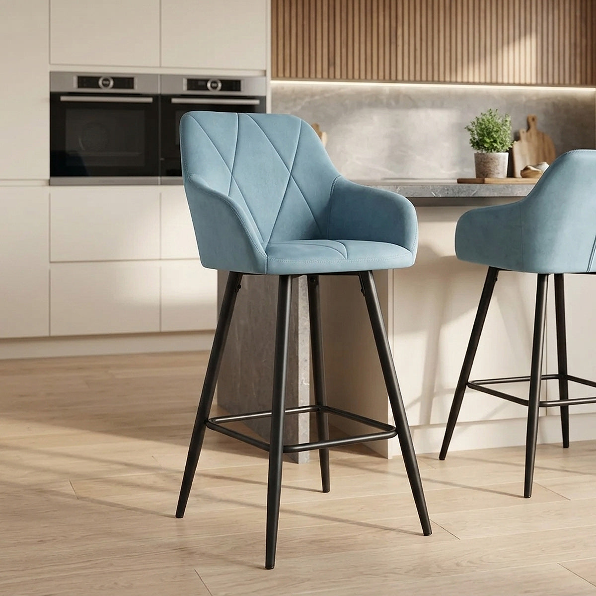 Tabouret de Bar Velours - Lanson Bleu 