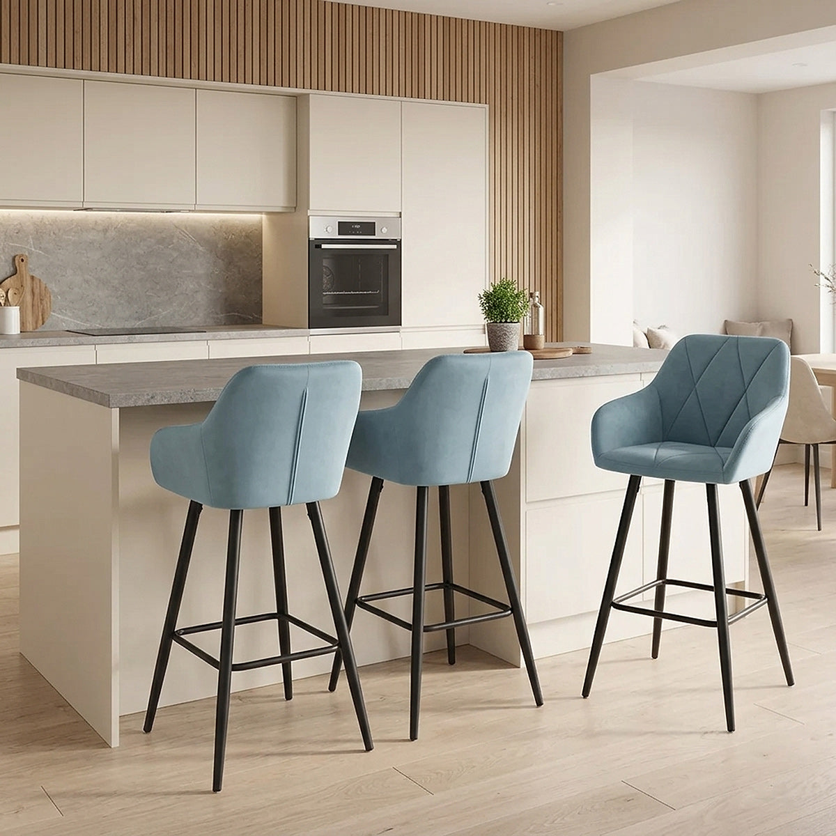 Tabouret de Bar Velours - Lanson Bleu 
