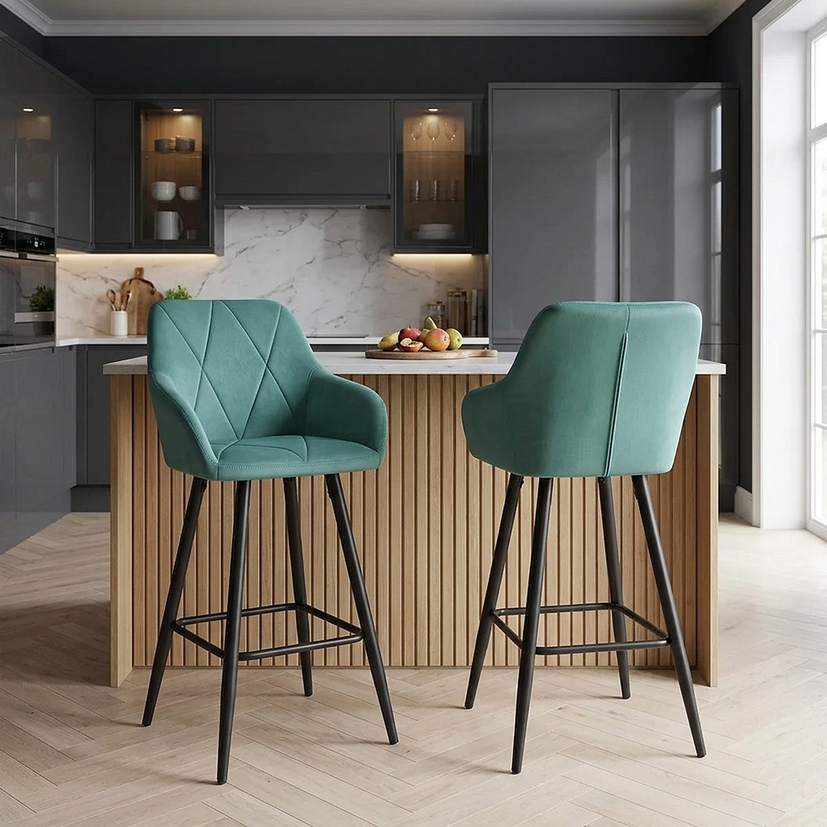 Tabouret de Bar Velours - Lanson Vert 