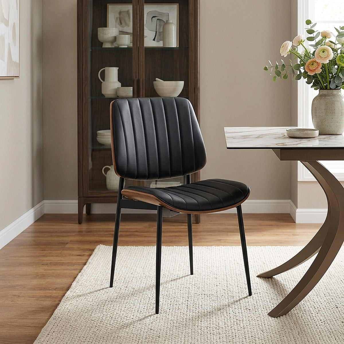 Chaise Bois Faux Cuir - Lara Noir 