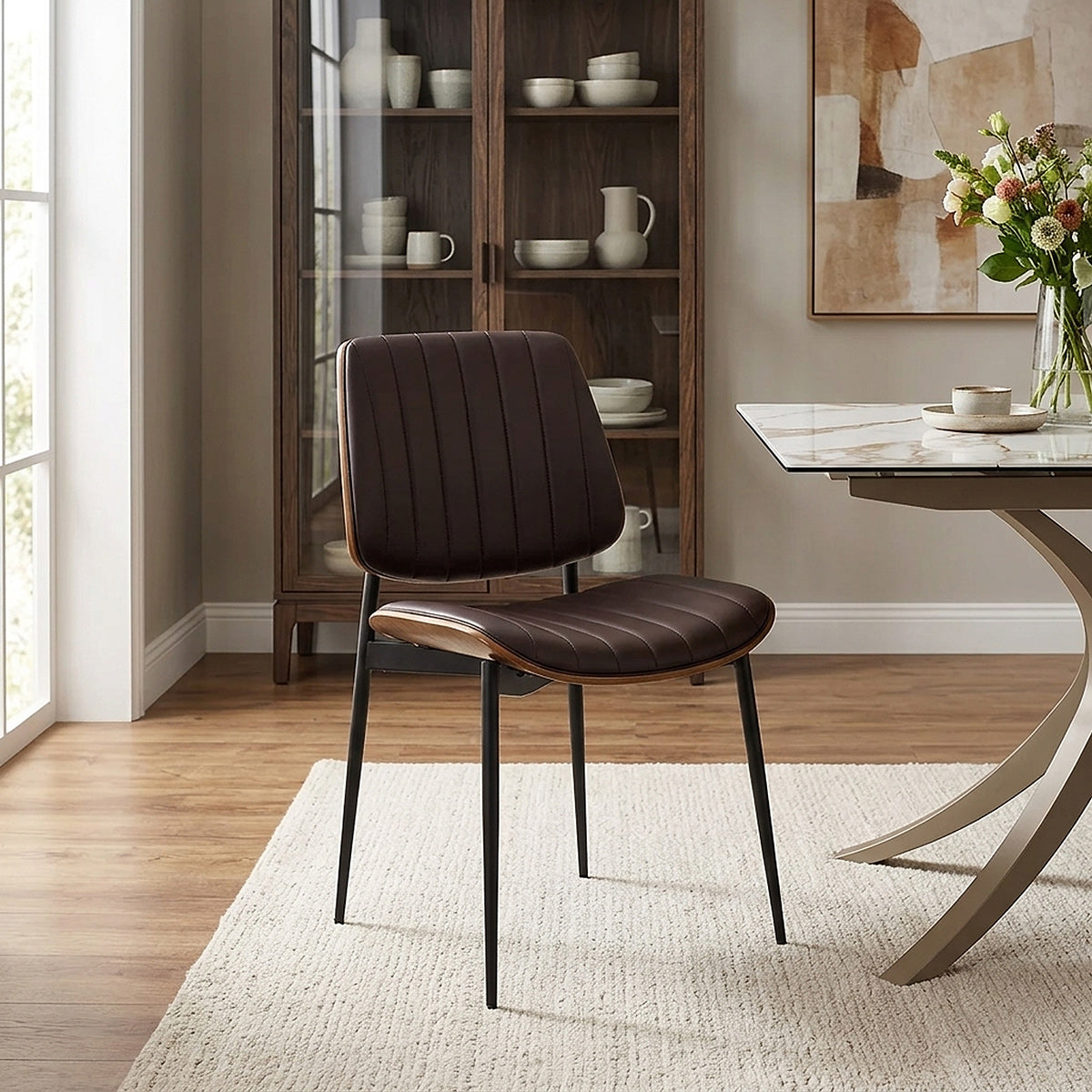 Chaise Bois Faux Cuir - Lara Marron 