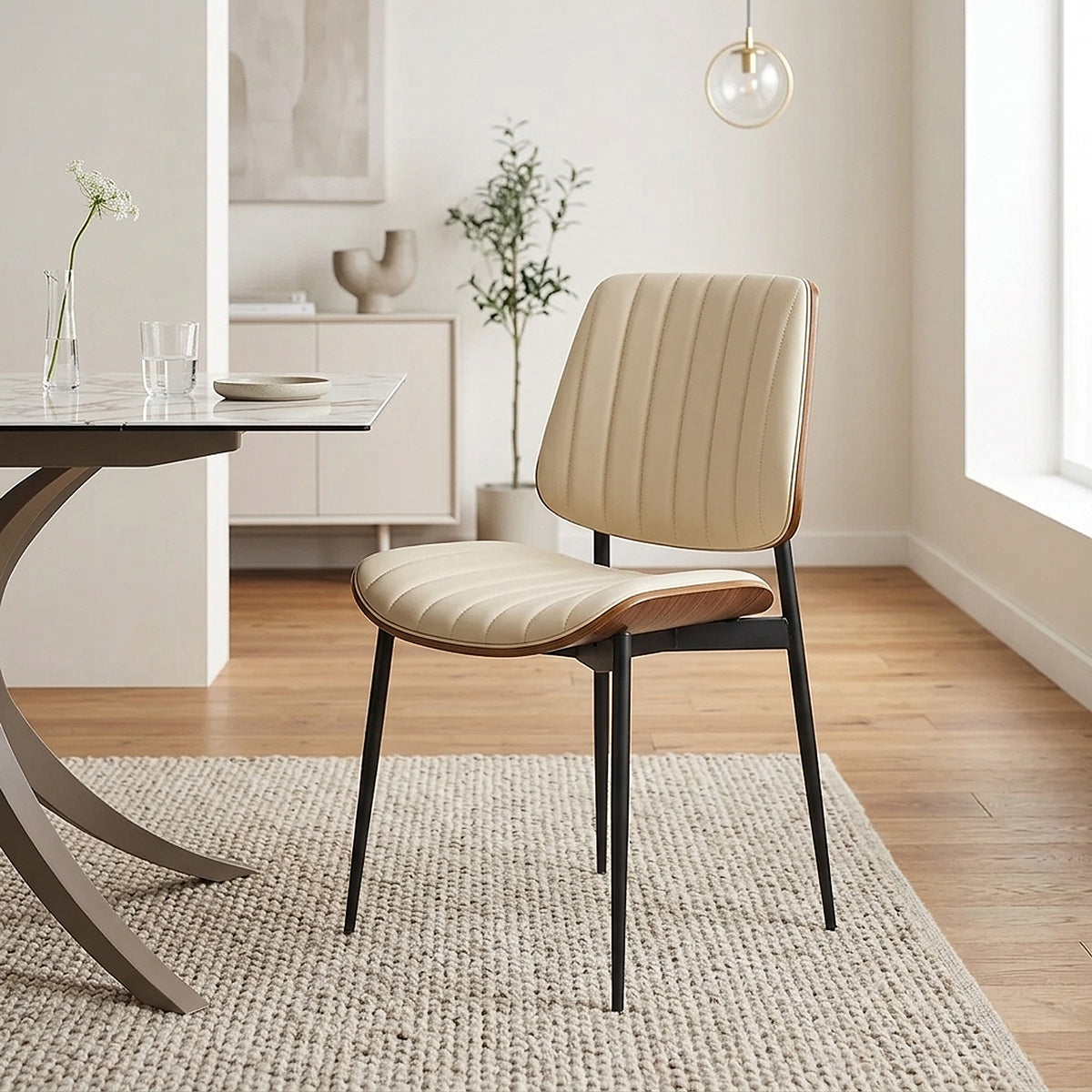 Chaise Bois Faux Cuir - Lara Crème 