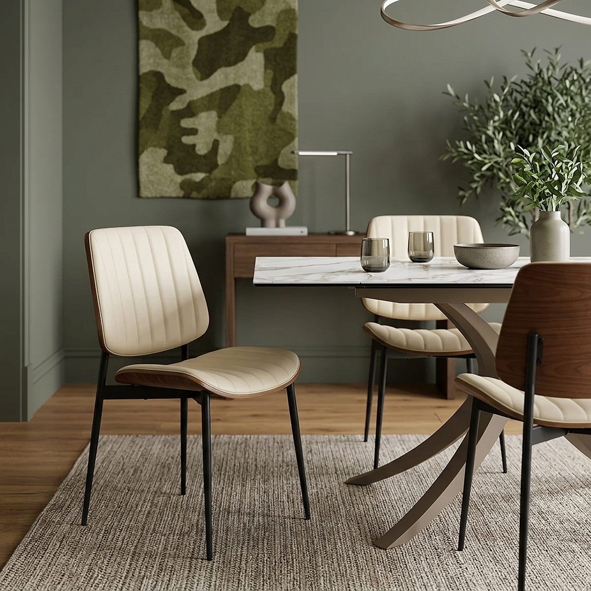 Chaise Bois Faux Cuir - Lara Crème 