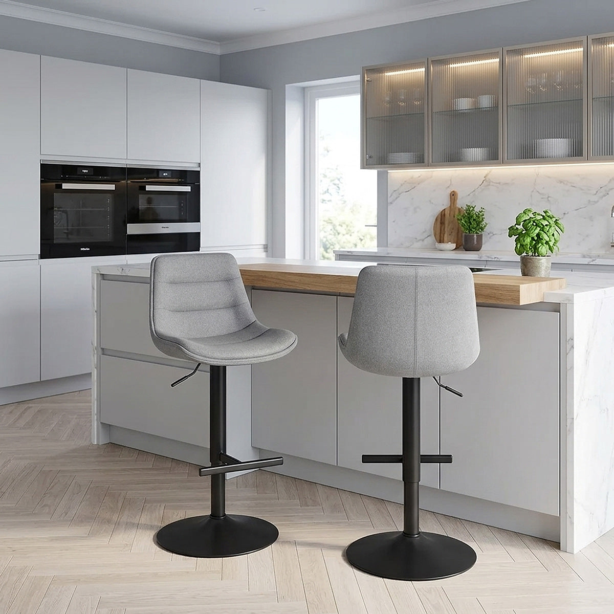 Tabouret de Bar Tissu - Lattice Gris 