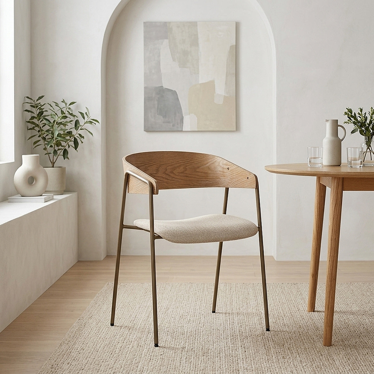 Chaise Chêne Tissu - Lauren Crème 