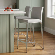 Tabouret Faux Cuir Chrome Brossé - Leah Gris 