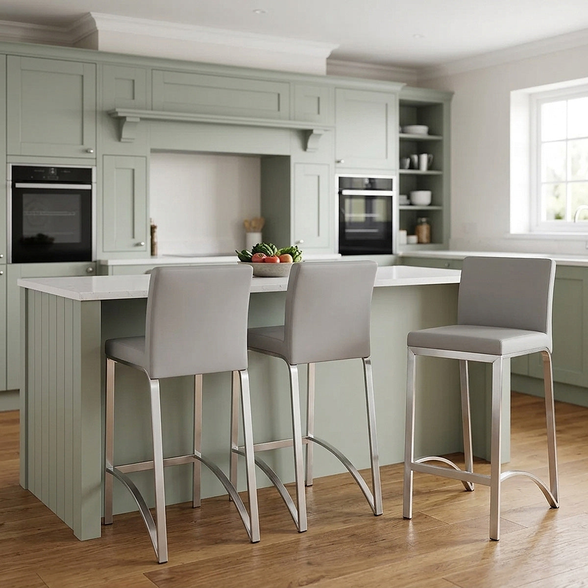 Tabouret Faux Cuir Chrome Brossé - Leah Gris 