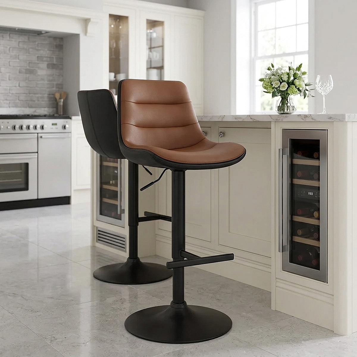Tabouret Faux Cuir - Lattice Marron 
