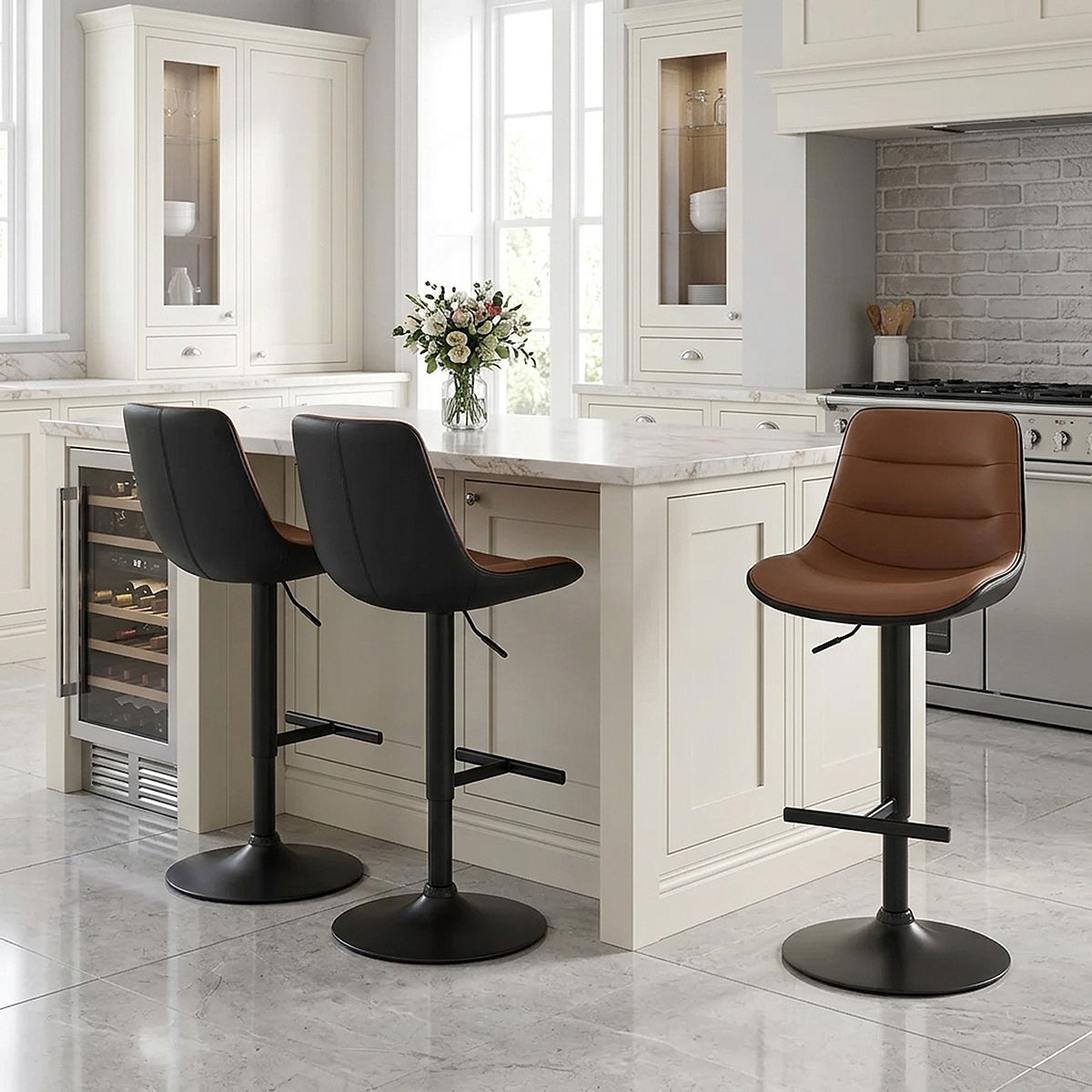 Tabouret Faux Cuir - Lattice Marron 
