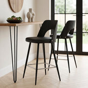 Tabouret Bois Noir et Faux Cuir - Leo Noir 