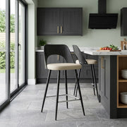 Tabouret Bois Noir et Faux Cuir - Leo Crème 