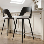 Tabouret Bois Noir et Faux Cuir - Leo Blanc 