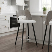 Tabouret Bois Gris et Faux Cuir - Leo Blanc 