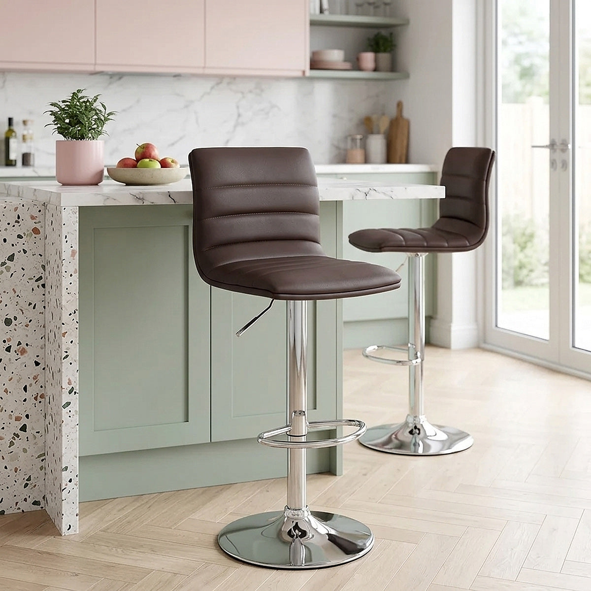 Chaise de Bar Faux Cuir Chrome - Linear Marron 