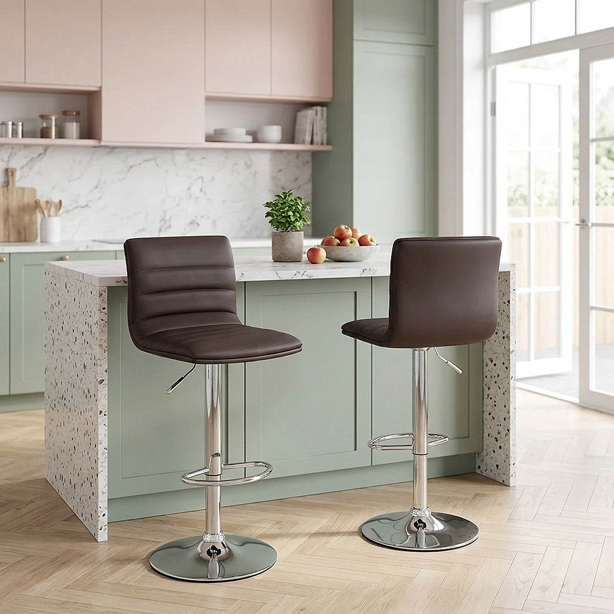 Chaise de Bar Faux Cuir Chrome - Linear Marron 