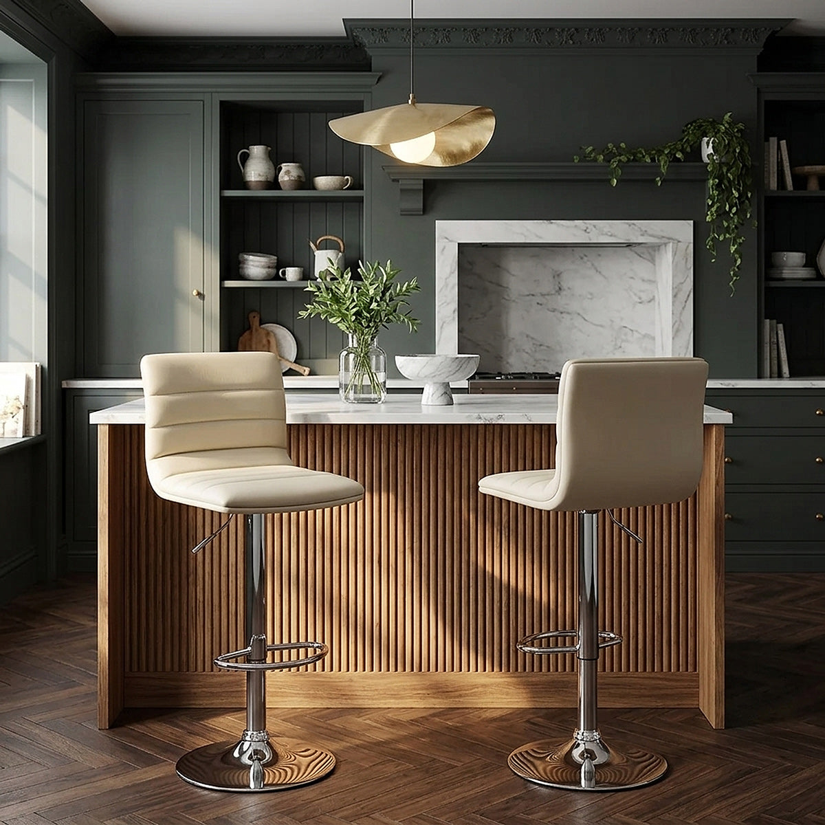 Chaise de Bar Faux Cuir Chrome - Linear Crème 