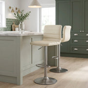 Chaise de Bar Faux Cuir Chrome Brossé - Linear Crème 