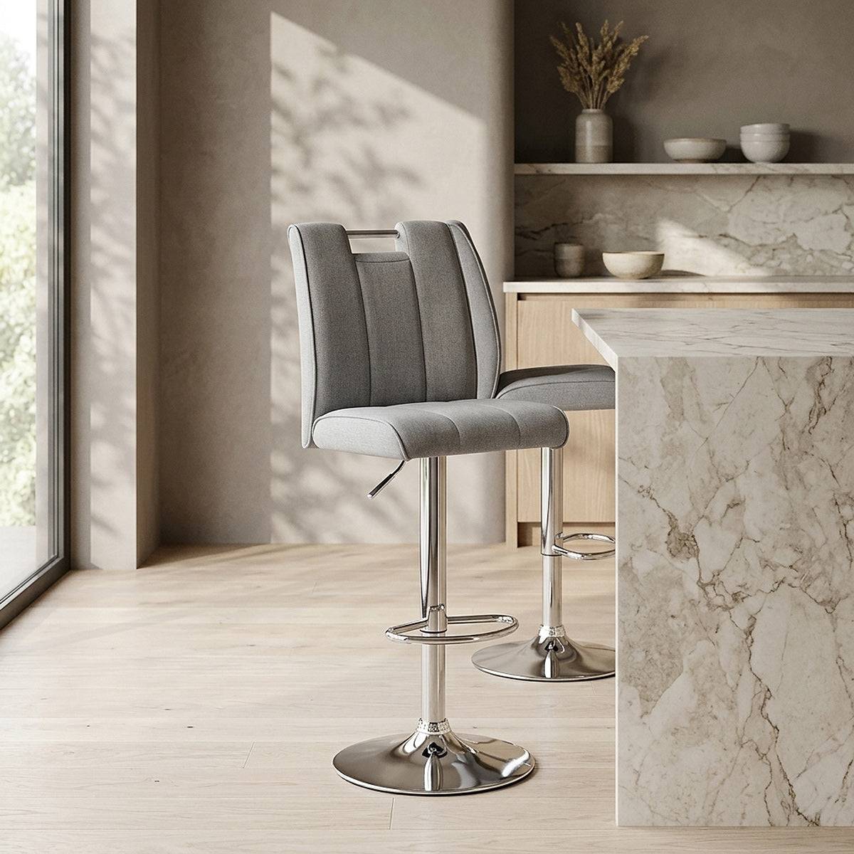 Chaise de Bar Tissu Chrome - Loco Gris 