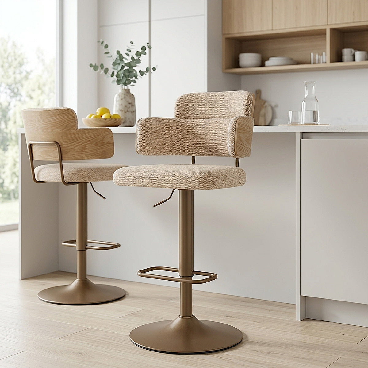 Tabouret de Bar Cuivre Tissu - Logan Crème