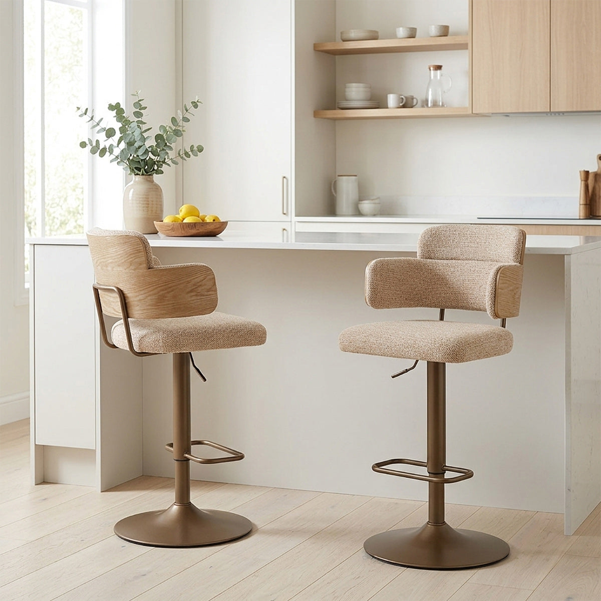 Tabouret de Bar Cuivre Tissu - Logan Crème