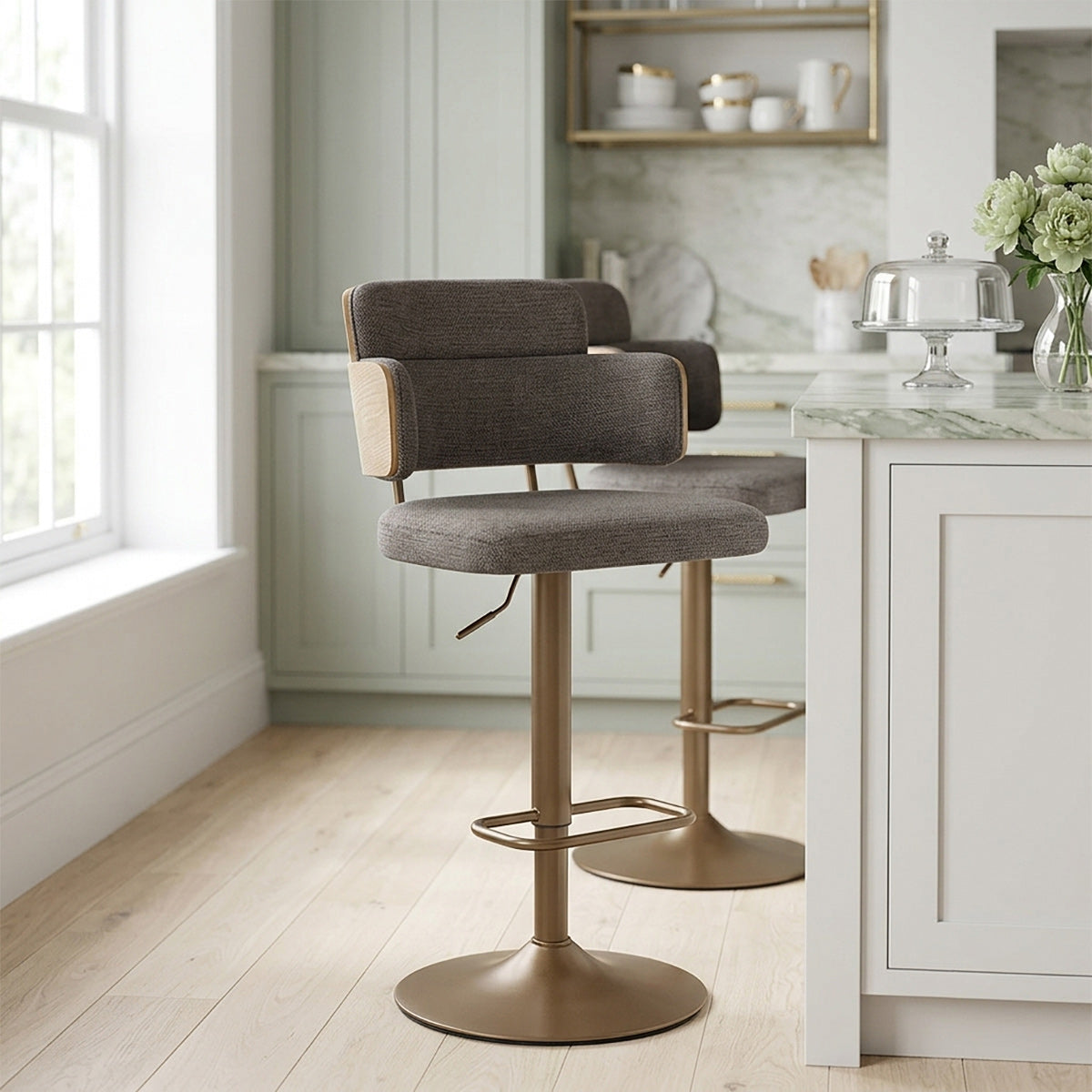 Tabouret de Bar Cuivre Tissu - Logan Gris
