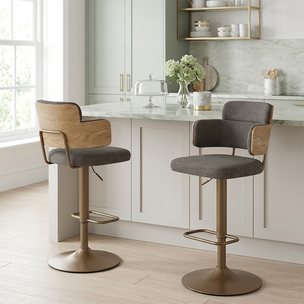 Tabouret de Bar Cuivre Tissu - Logan Gris