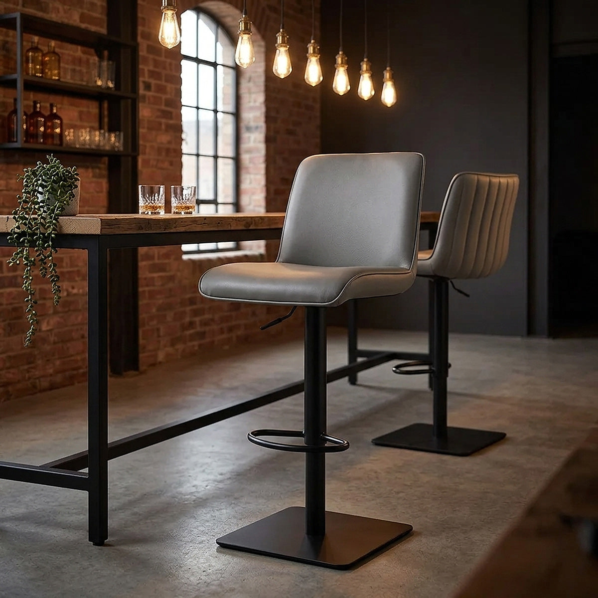 Tabouret Cuir Véritable - Lola Gris 