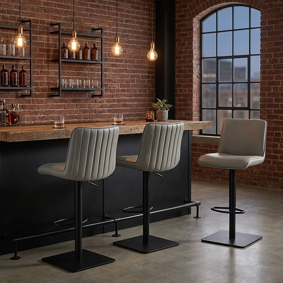 Tabouret Cuir Véritable - Lola Gris 