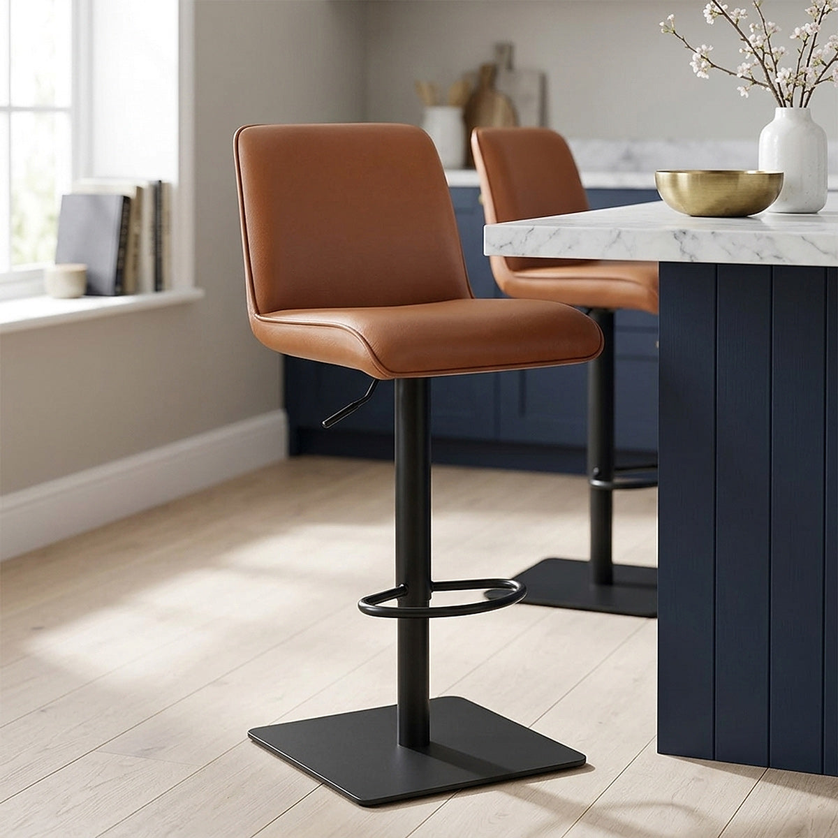 Tabouret Cuir Véritable - Lola Marron 