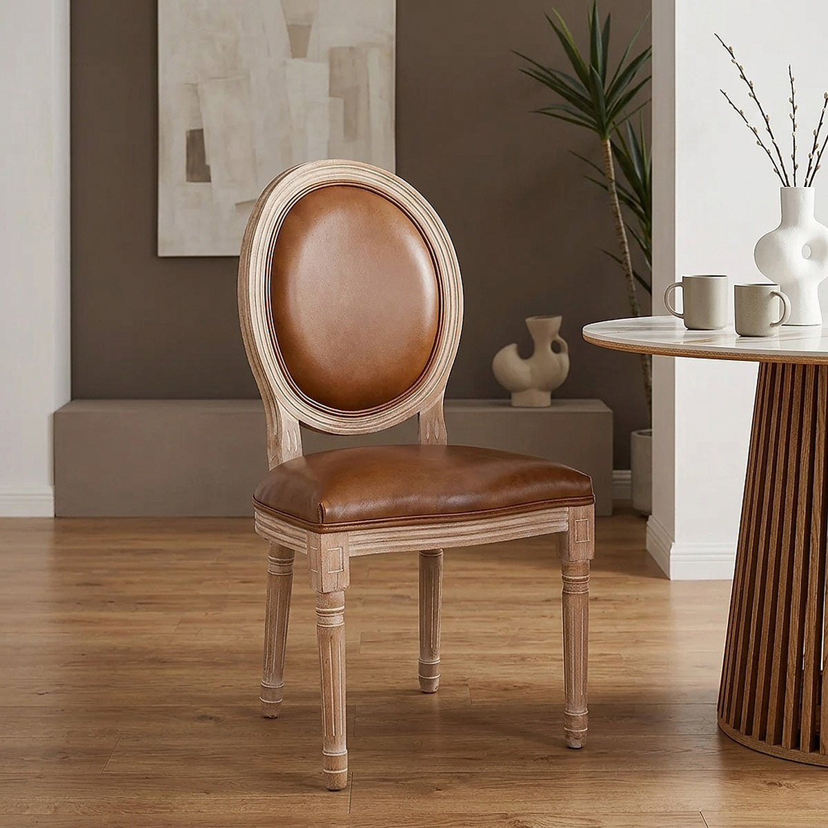 Louis Dining Brown Real Leather
