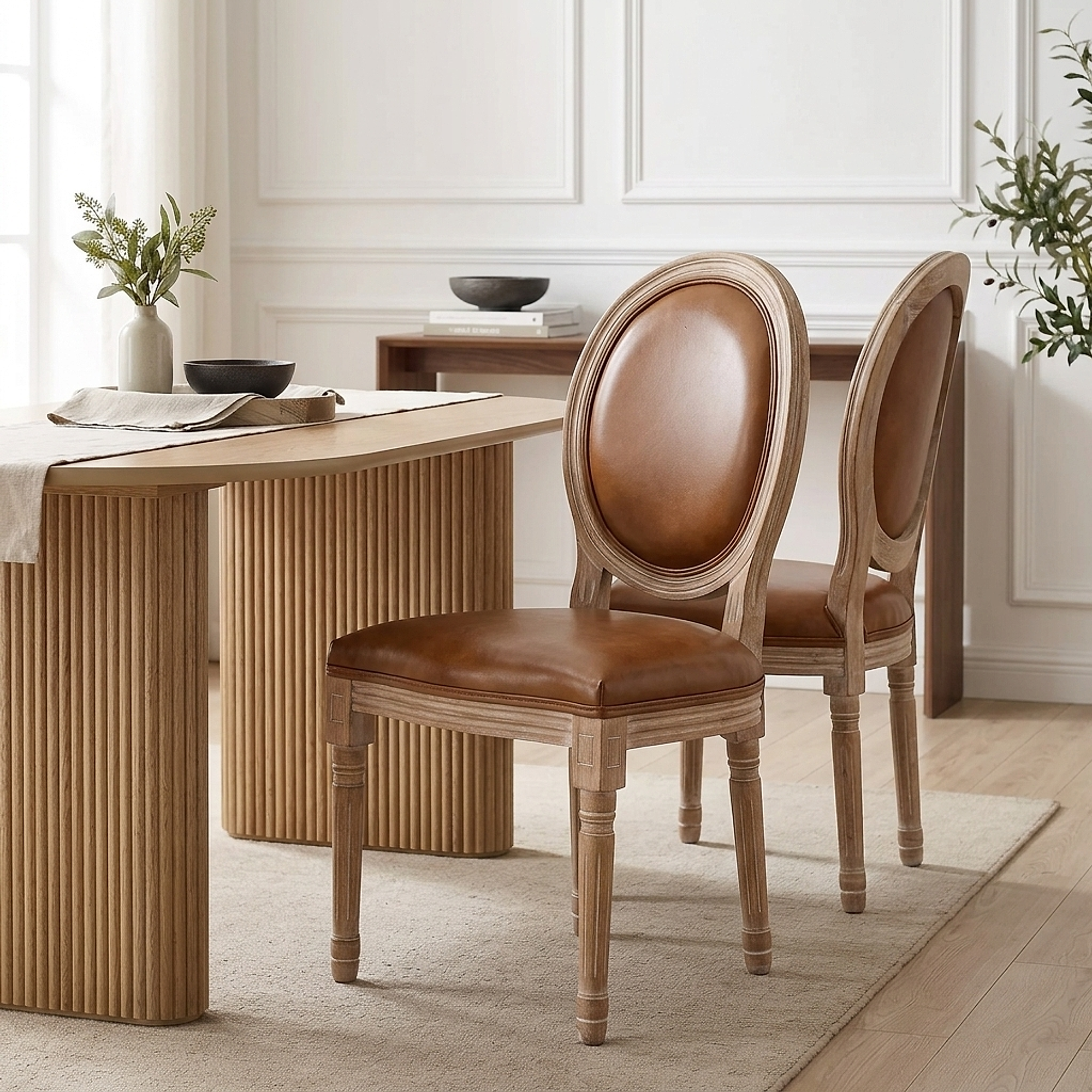 Louis Dining Brown Real Leather