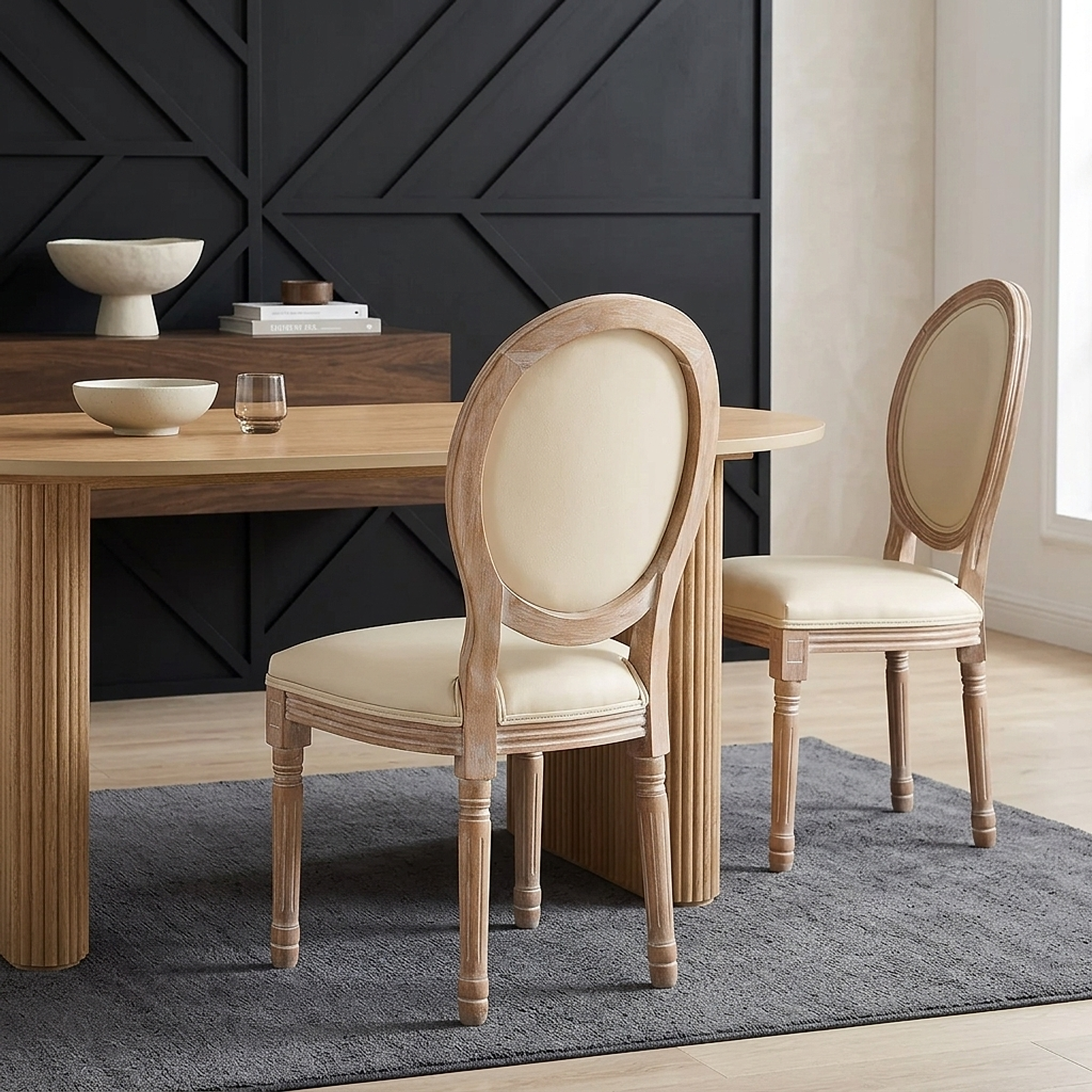 Louis Dining Cream Real Leather