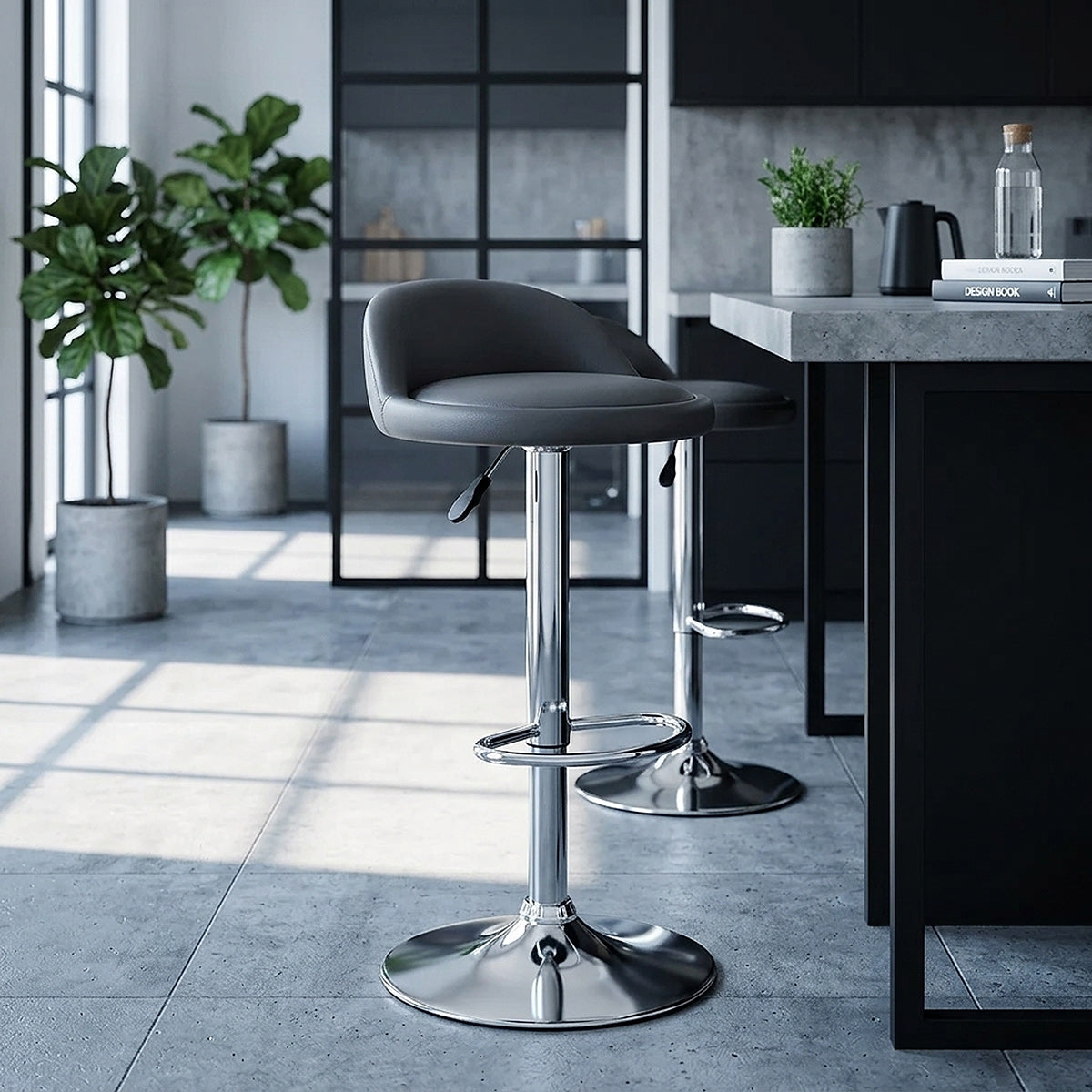 Chaise de Bar Faux Cuir Chrome - Lulu Gris 