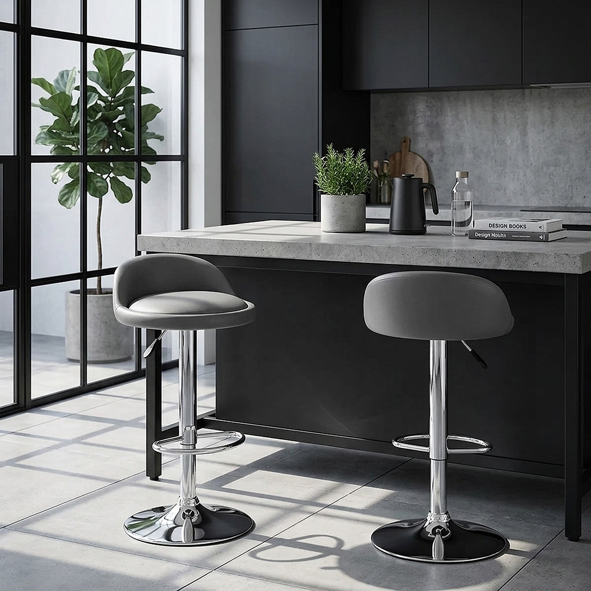 Chaise de Bar Faux Cuir Chrome - Lulu Gris 