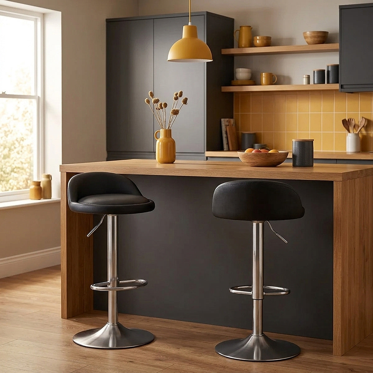 Chaise de Bar Faux Cuir Chrome Brossé - Lulu Noir 