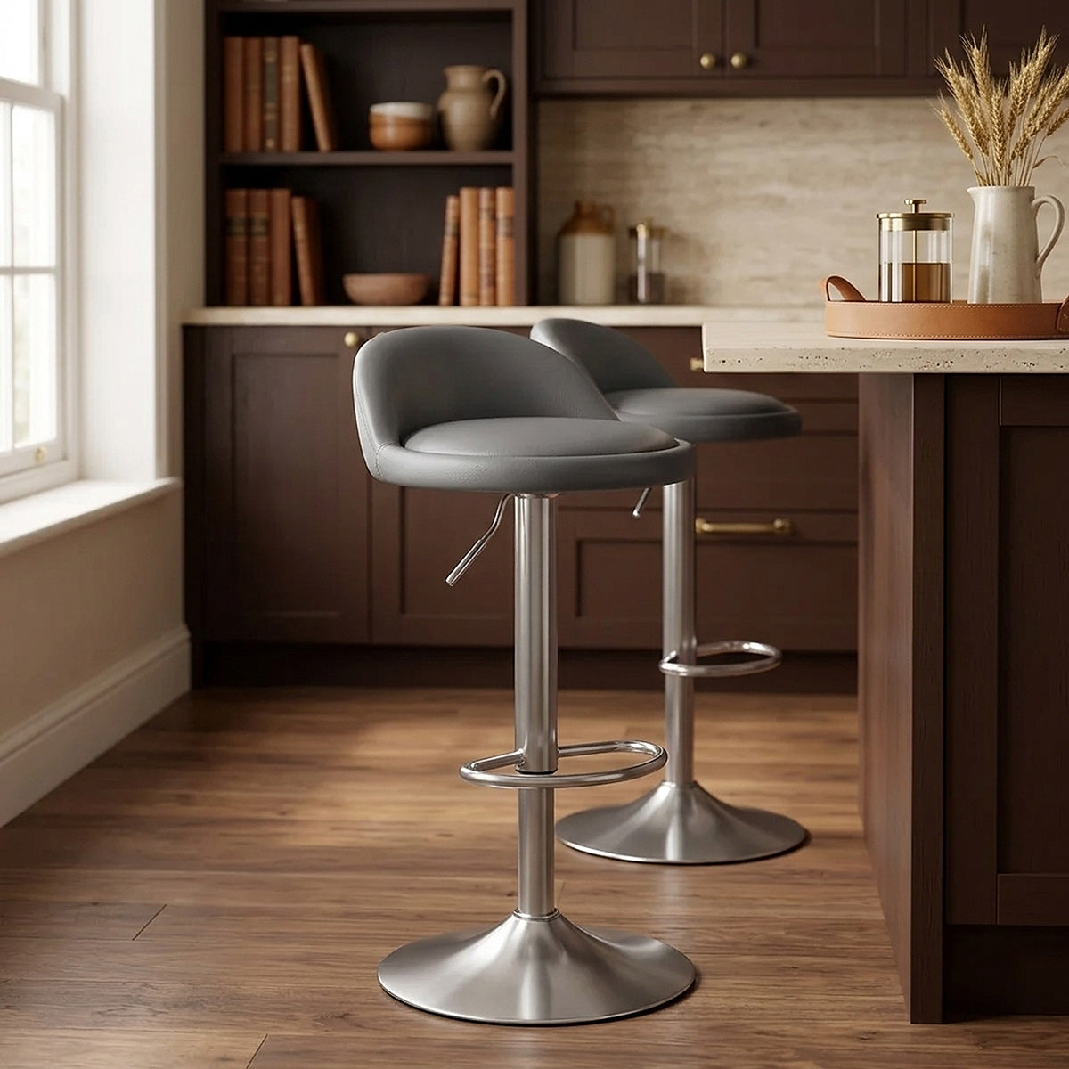 Chaise de Bar Faux Cuir Chrome Brossé - Lulu Gris 