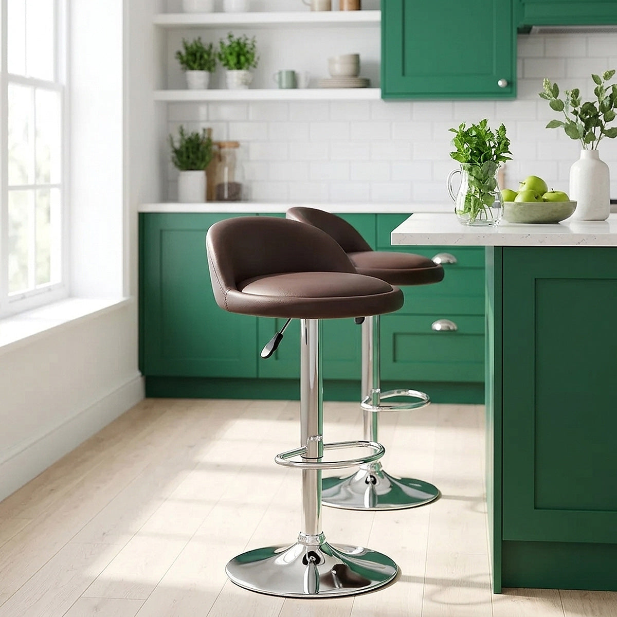 Chaise de Bar Cuir Chrome - Lulu Marron 