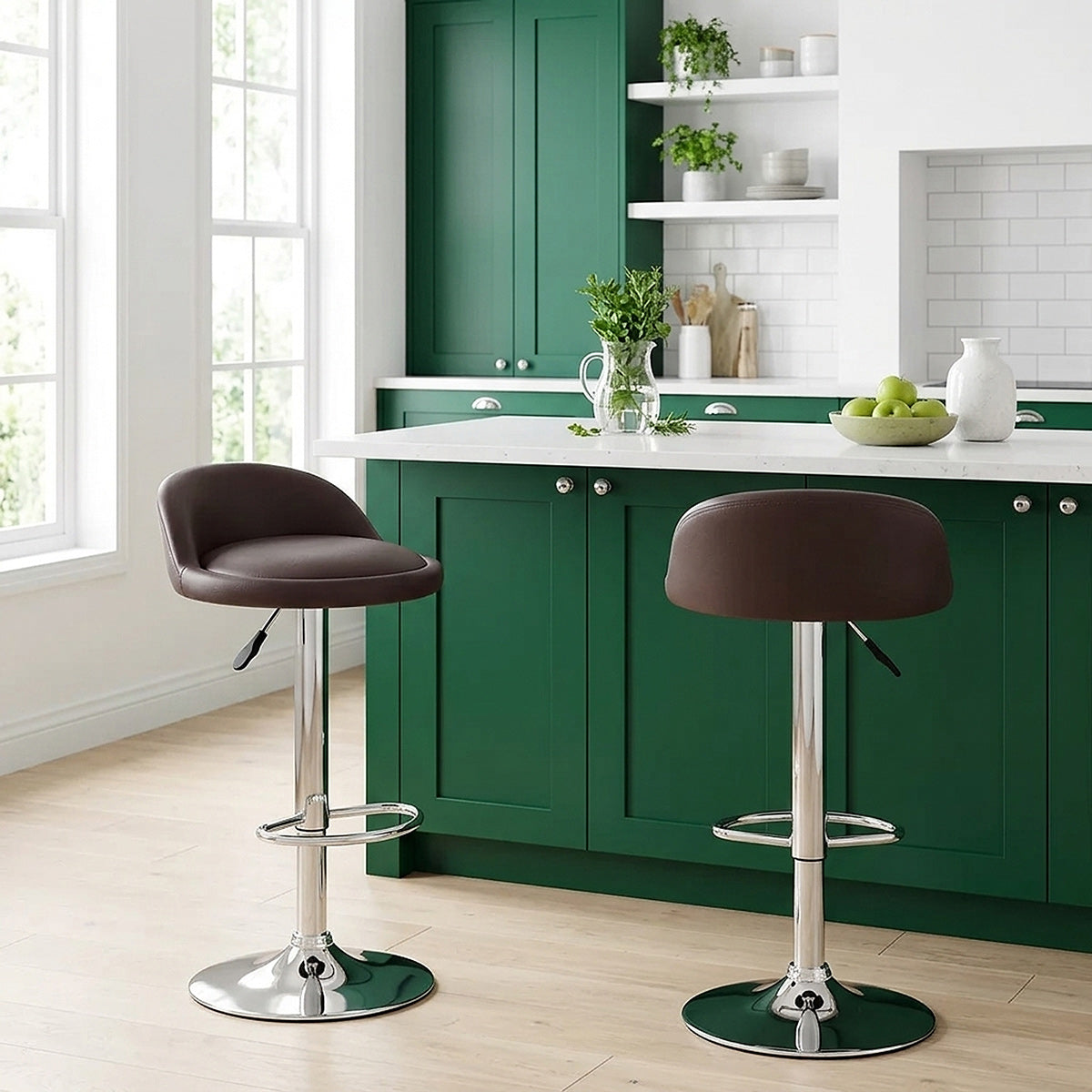 Chaise de Bar Cuir Chrome - Lulu Marron 