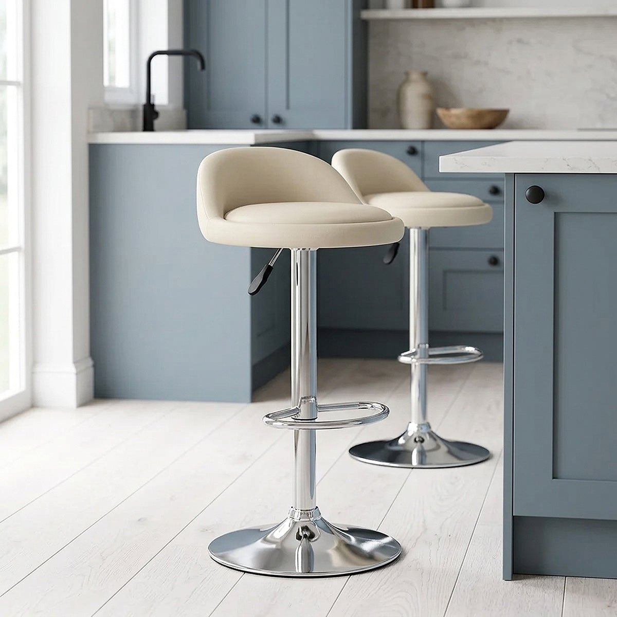 Chaise de Bar Cuir Chrome - Lulu Crème 