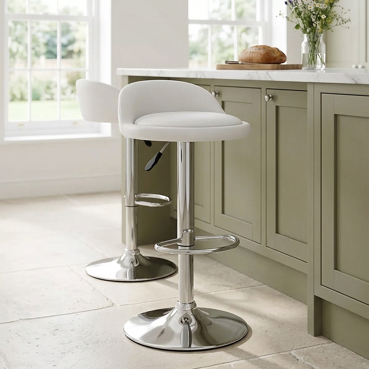 Chaise de Bar Cuir Chrome - Lulu Blanc 