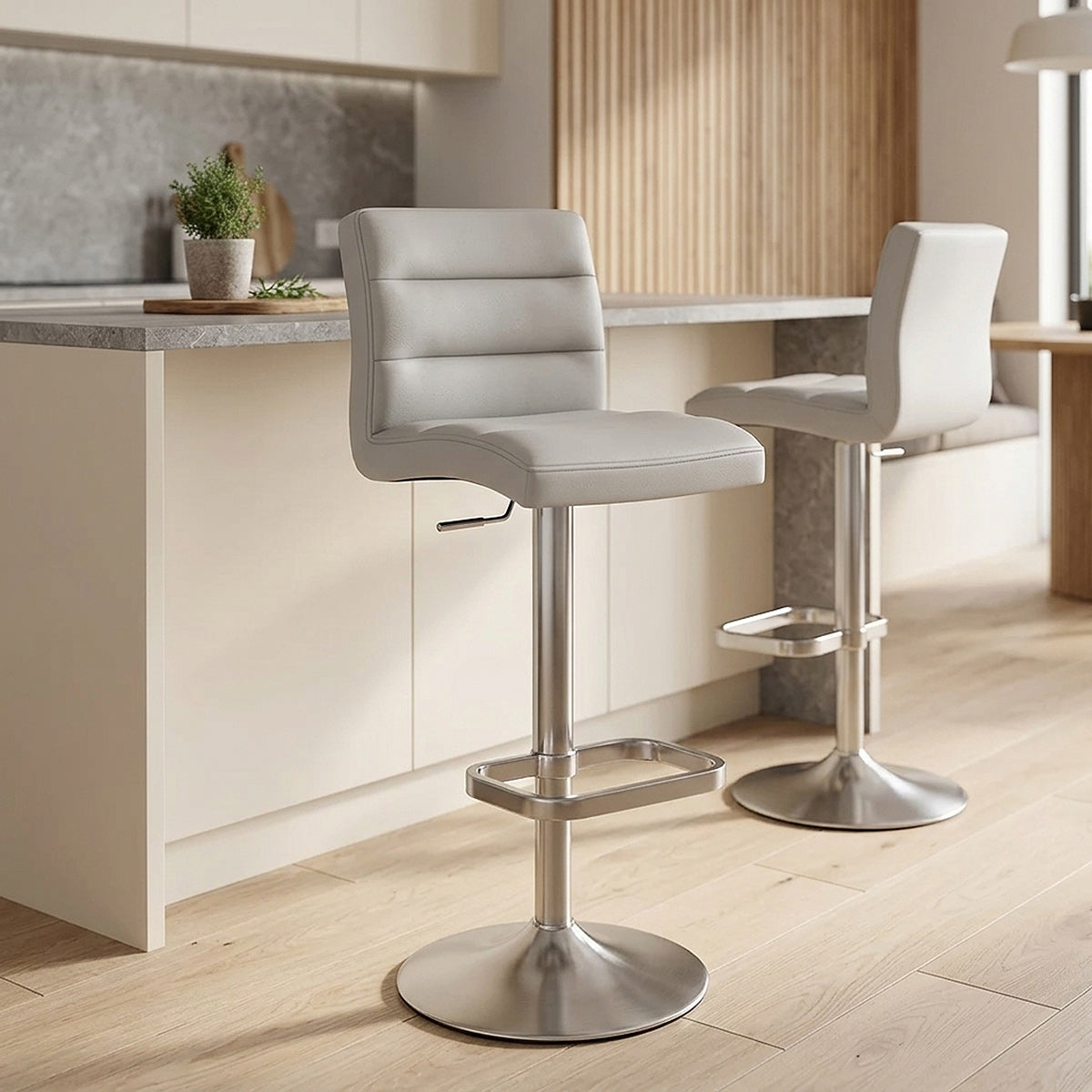Chaise de Bar Faux Cuir Chrome Brossé - Lush Gris 