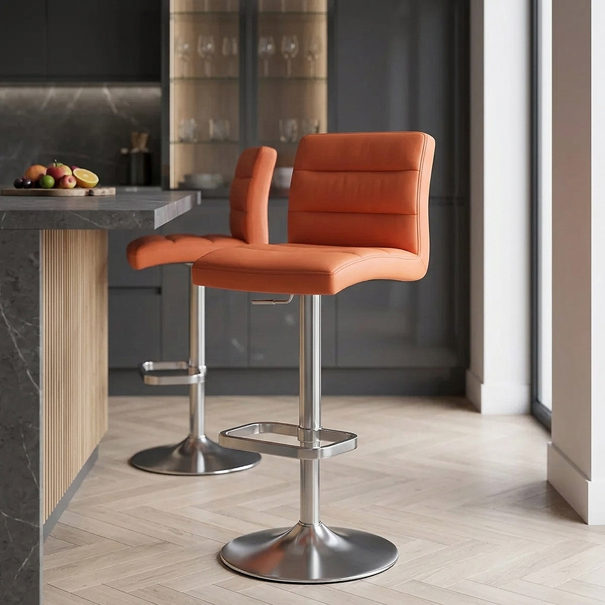 Chaise de Bar Faux Cuir Chrome Brossé - Lush Orange 