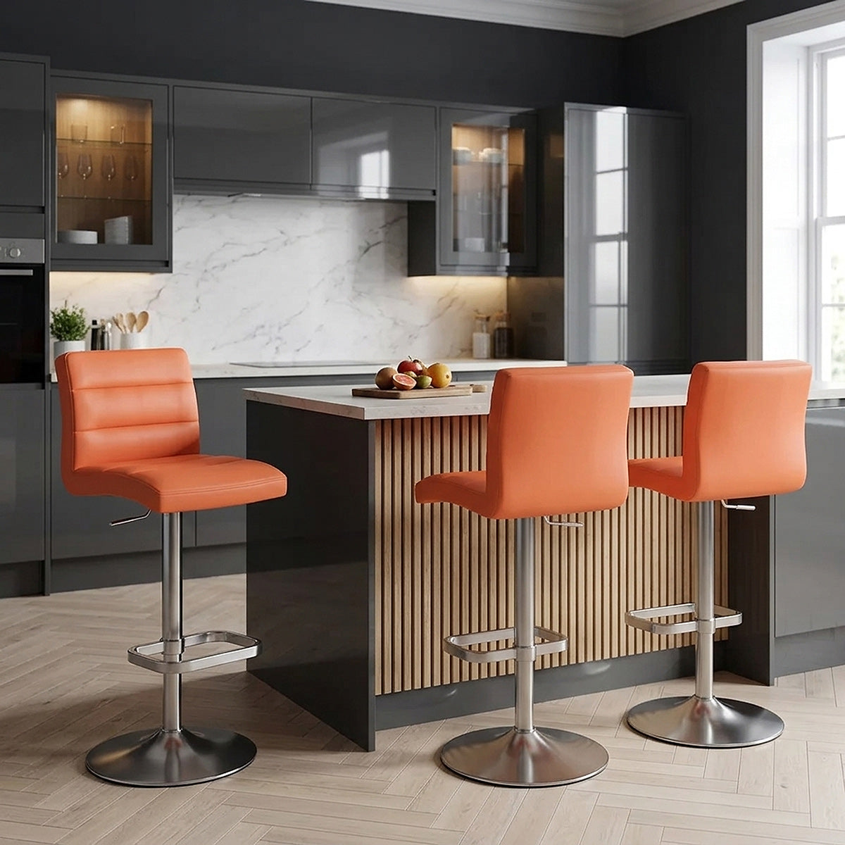 Chaise de Bar Faux Cuir Chrome Brossé - Lush Orange 