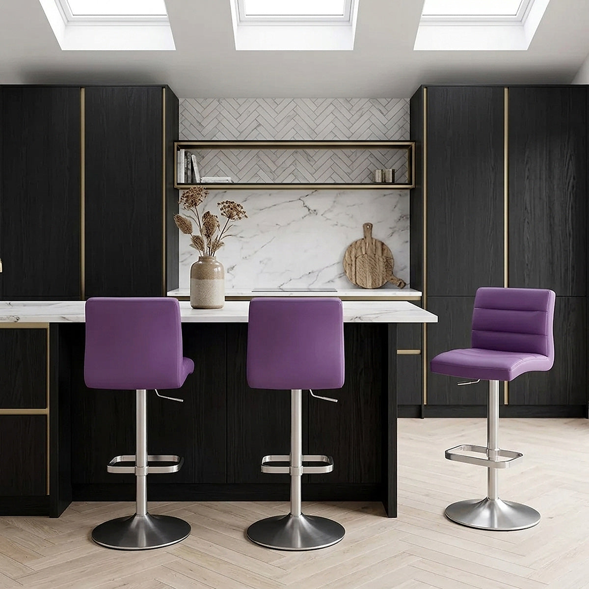 Chaise de Bar Faux Cuir Chrome Brossé - Lush Violet 