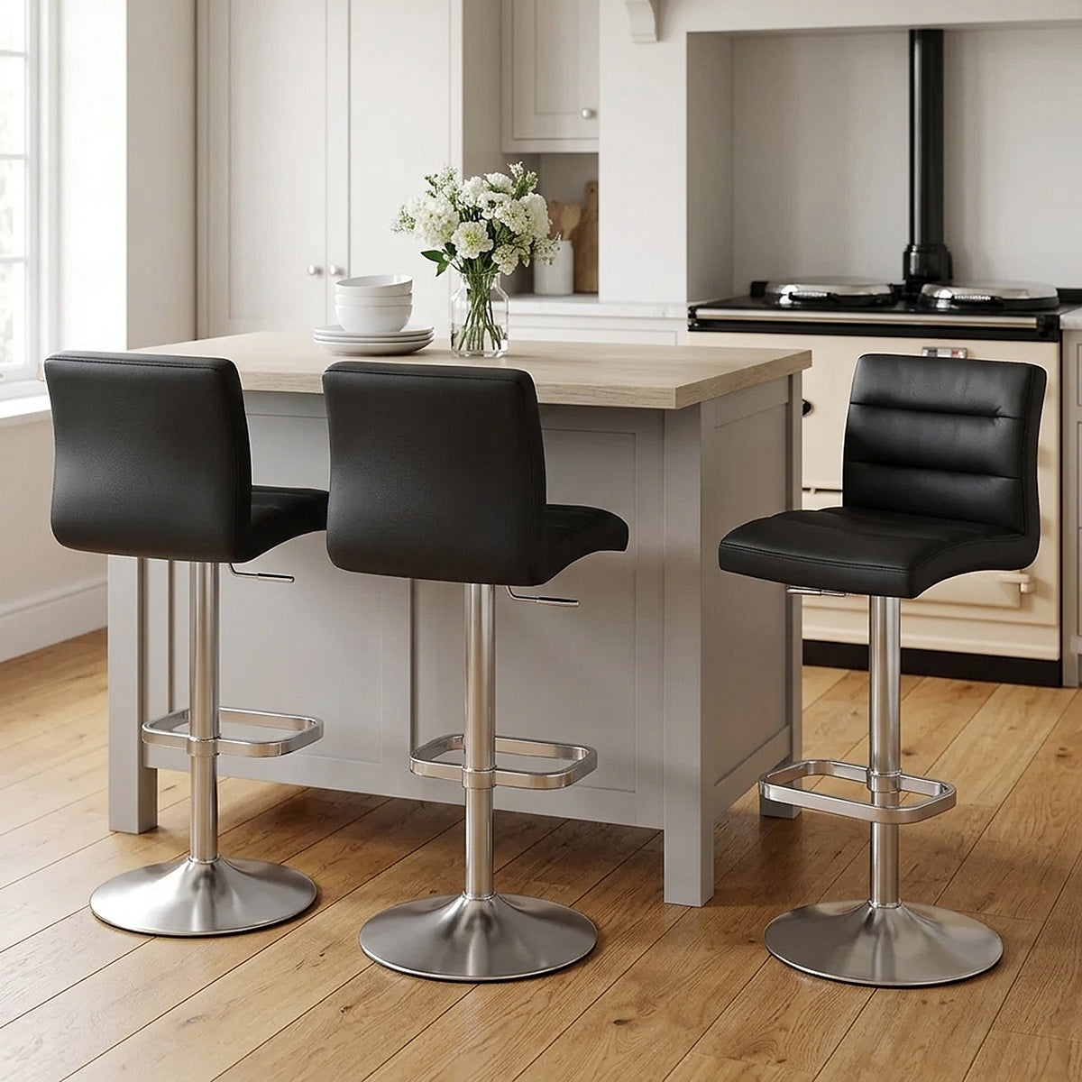 Chaise de Bar Faux Cuir Chrome Brossé - Lush Noir 