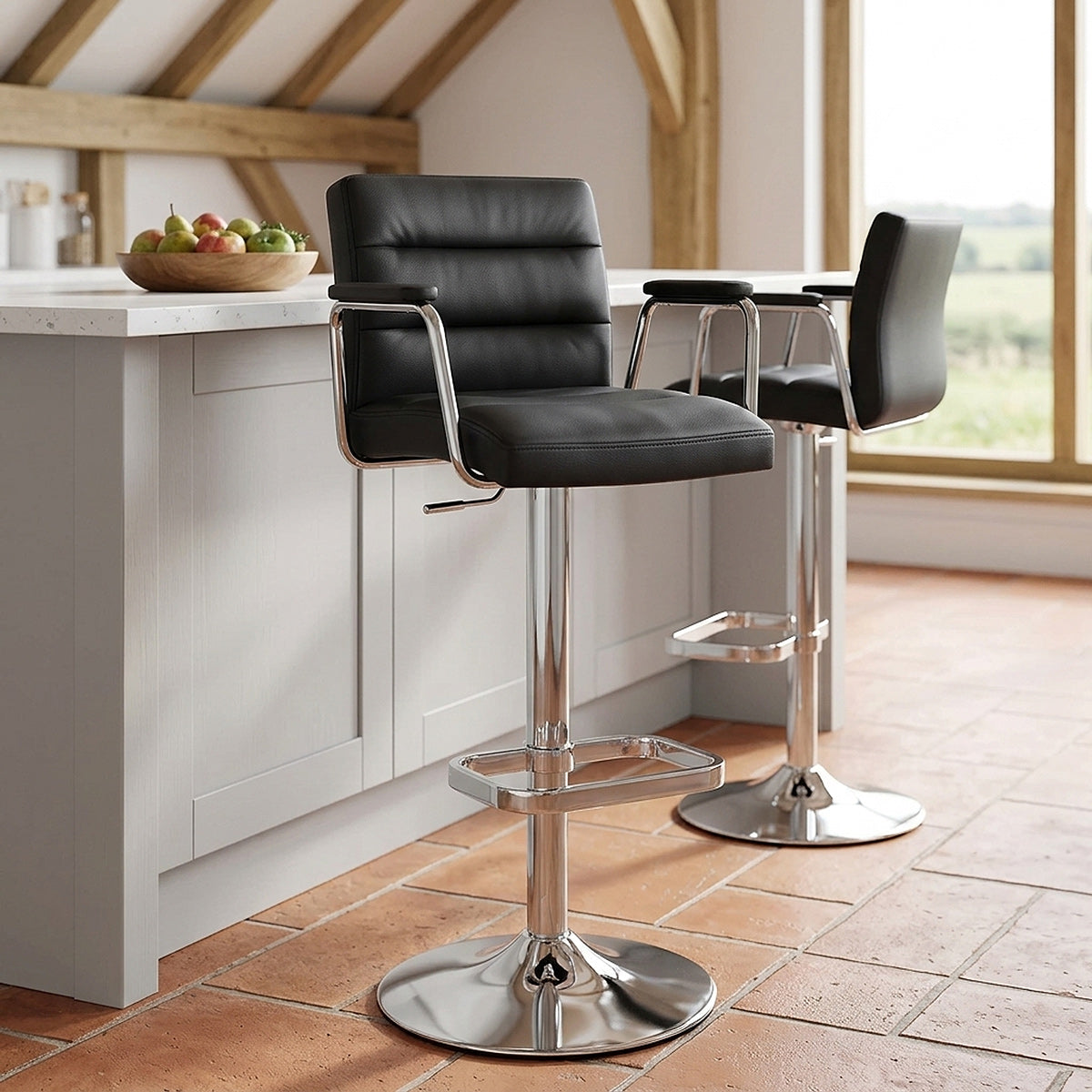 Chaise de Bar Faux Cuir Chrome - Lush Noir