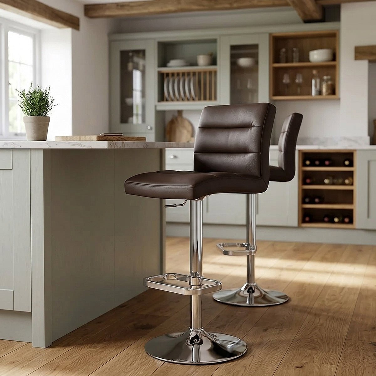 Chaise de Bar Faux Cuir Chrome - Lush Marron 